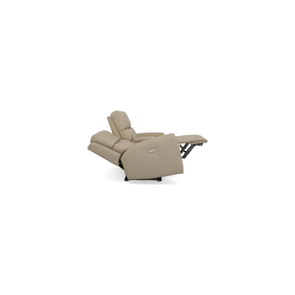 Flexsteel Parchment Leather Power Reclining Loveseat with Console & Power Headrests