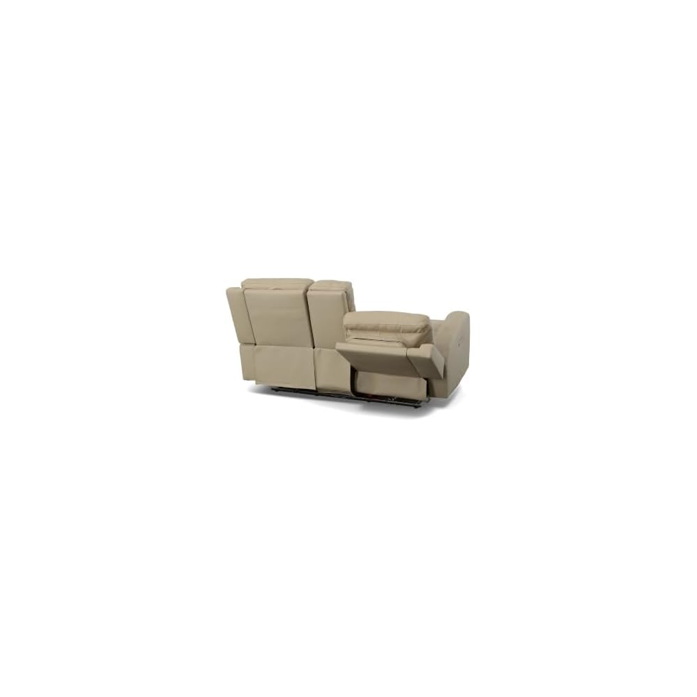 Flexsteel Parchment Leather Power Reclining Loveseat with Console & Power Headrests