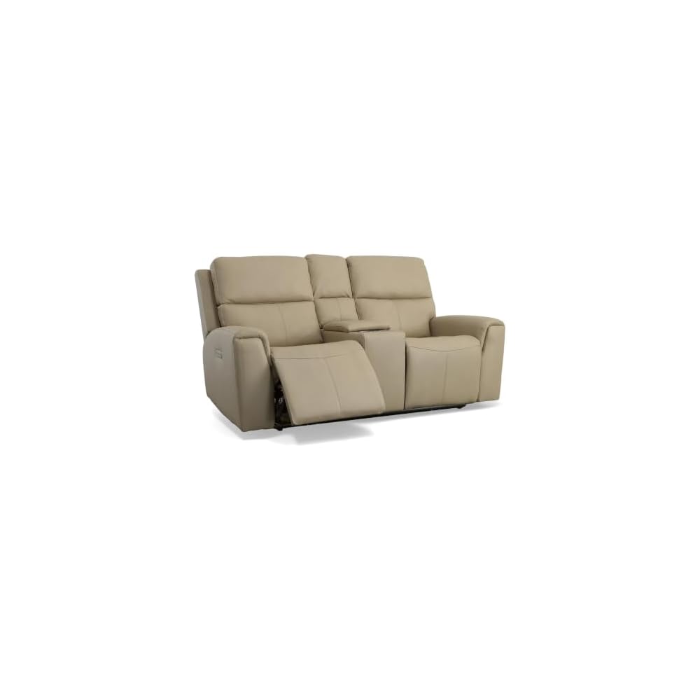 Flexsteel Parchment Leather Power Reclining Loveseat with Console & Power Headrests