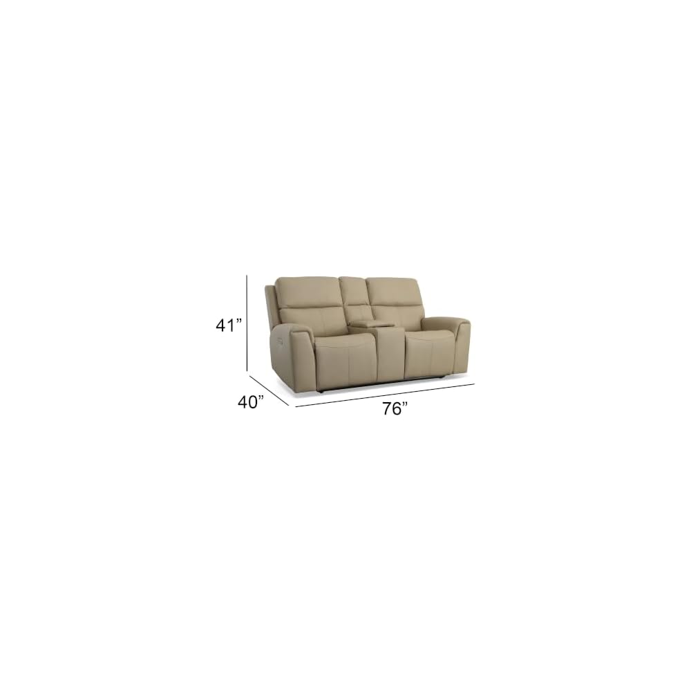 Flexsteel Parchment Leather Power Reclining Loveseat with Console & Power Headrests