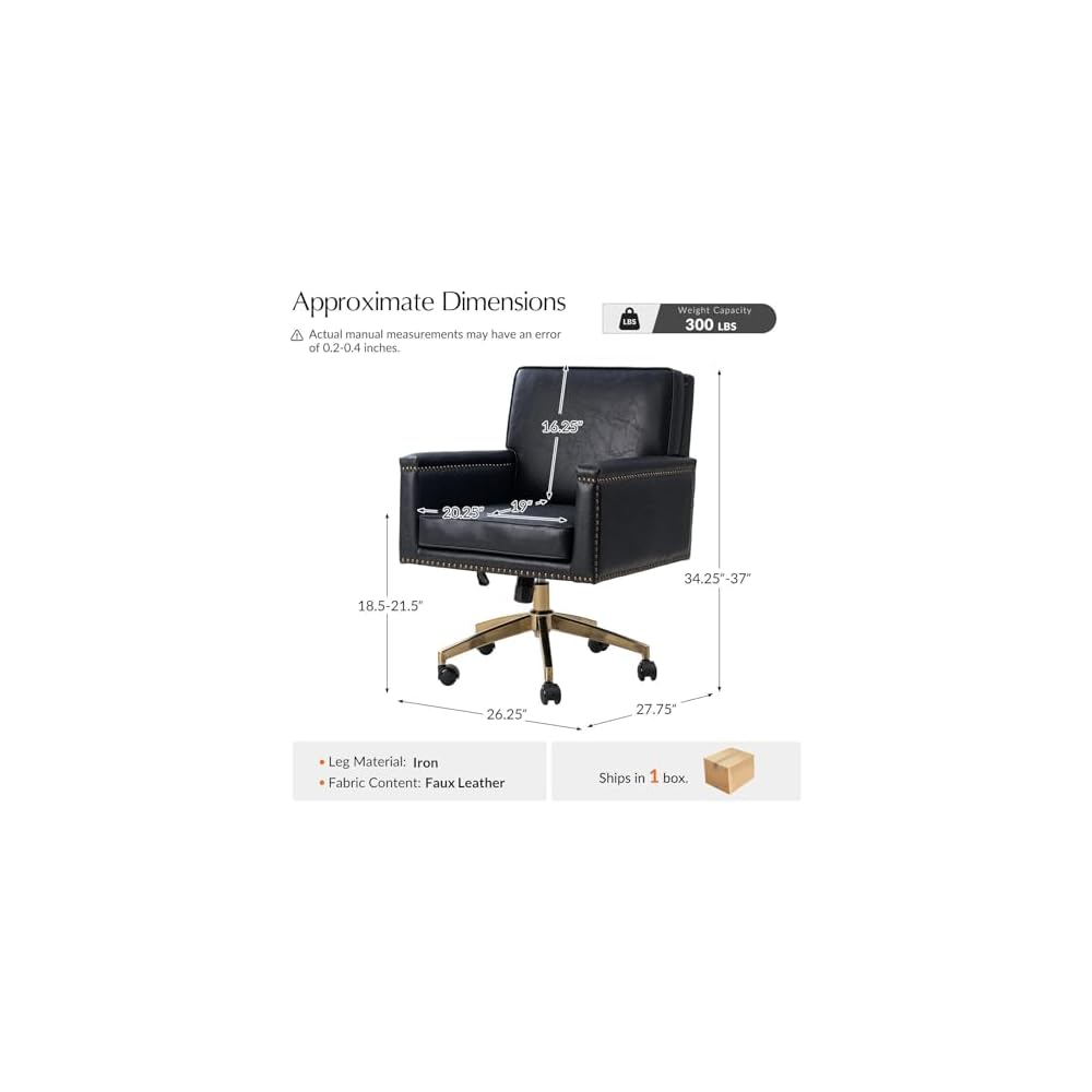 HULALA HOME Faux Leather Office Desk Chair with Rocking Tilt Function, Transitional Executive Chair with Swivel Metal Base and Nailhead Trim, Height Adjustable Upholstered Computer Task Chair, Navy