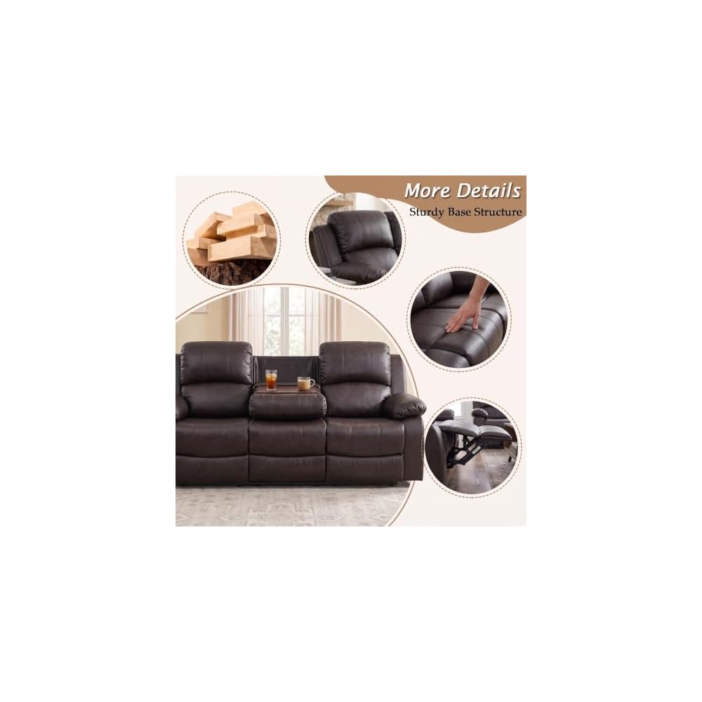 2 Pieces Leather Recliner Sofa Set，Recliner Sofa and Loveseat Sets for Living Room Furniture，Brown Reclining Couch with 4 Recliners for Living Room/Office/Theater Seating(Sofa Set 2 Pieces)