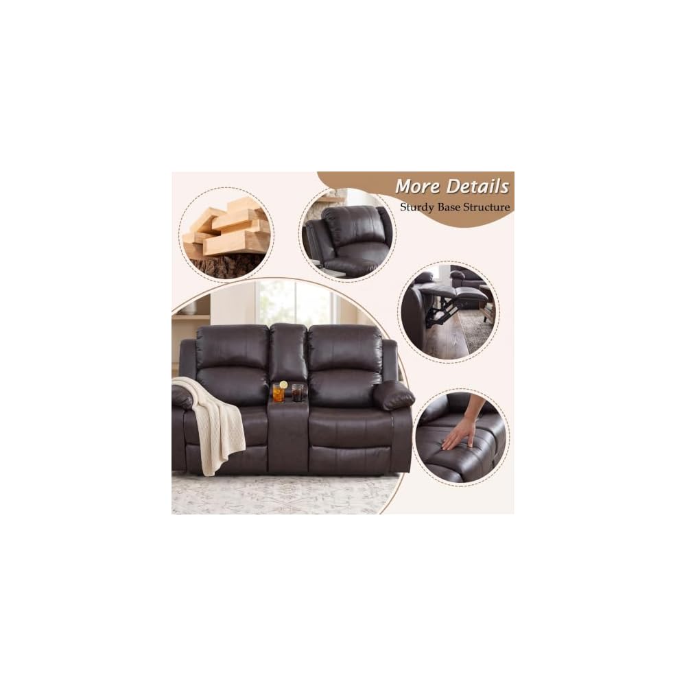 2 Pieces Leather Recliner Sofa Set，Recliner Sofa and Loveseat Sets for Living Room Furniture，Brown Reclining Couch with 4 Recliners for Living Room/Office/Theater Seating(Sofa Set 2 Pieces)