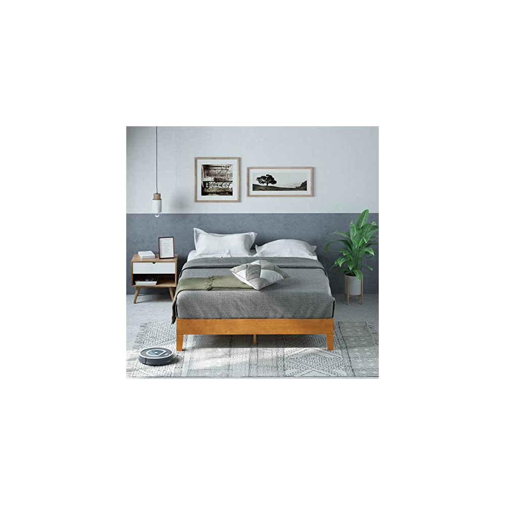 Zinus Alexis Deluxe Wood Platform Bed Frame, Solid Wood Foundation, No Box Spring Needed, Wood Slat Support, Easy Assembly, Rustic Pine, King