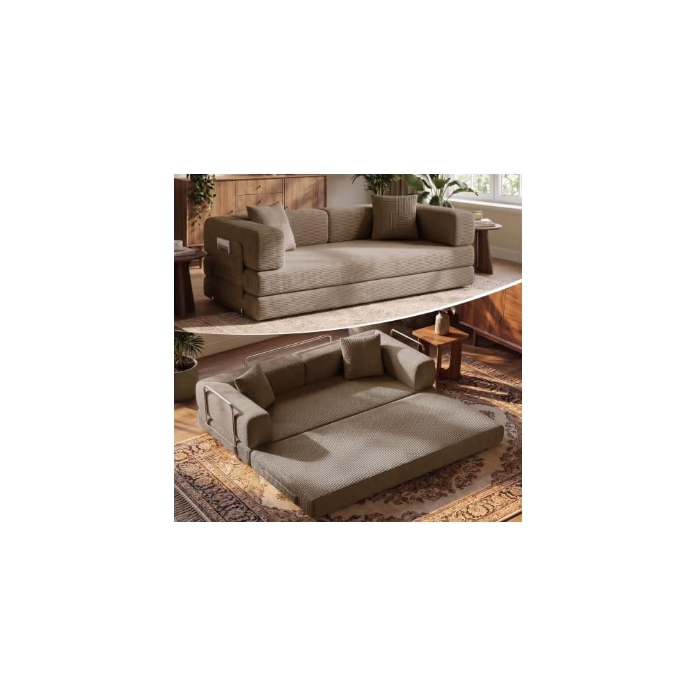 79.5" Convertible Floor Sofa Bed, 5-In-1 Corduroy Futon Couch, No Assembly