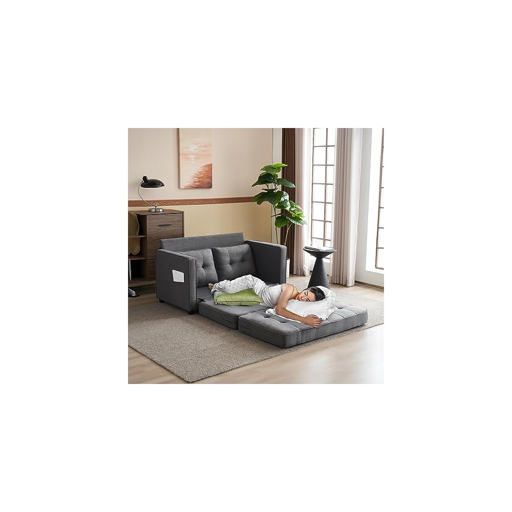 VINGLUpgraded Loveseat Sleeper, 53.5"W 83"L Convertible Sofa Bed Couch Futon Couches for Living Room, Twin Folding Couch Bed for Small Spaces, Foldable Floor Gaming Sofa Bed for Basement, Dark Grey