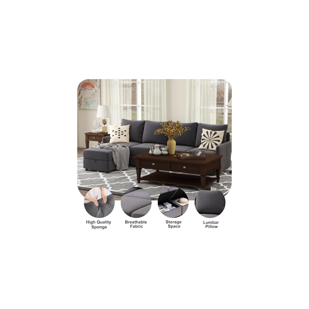 COMHOMA Convertible Sectional Sofa Couch Free Combination L/U Shaped Sofa with High Density Memory Foam Modular Oversized Cloud Couch for Living Room, Apartment and Small Space 5 Seaters