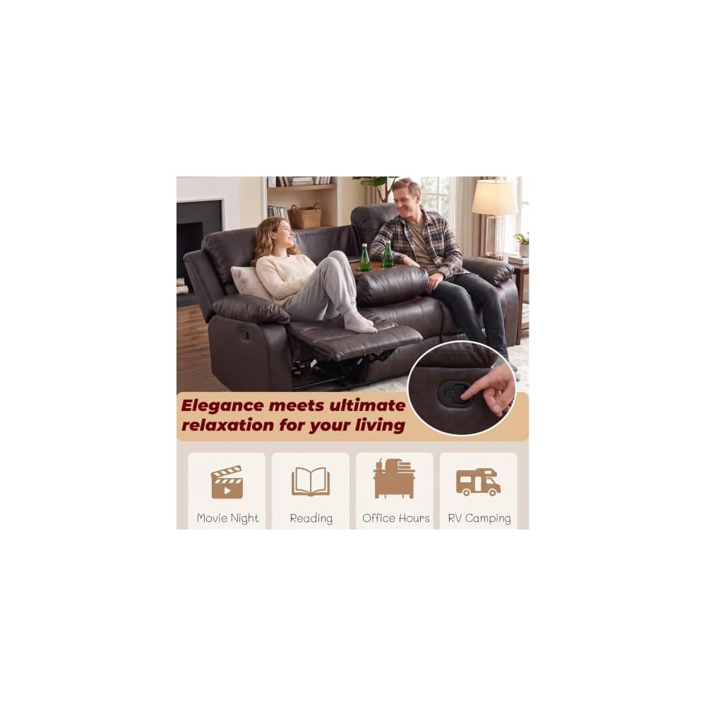 2 Pieces Leather Recliner Sofa Set，Recliner Sofa and Loveseat Sets for Living Room Furniture，Brown Reclining Couch with 4 Recliners for Living Room/Office/Theater Seating(Sofa Set 2 Pieces)