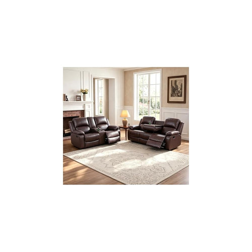 2 Pieces Leather Recliner Sofa Set，Recliner Sofa and Loveseat Sets for Living Room Furniture，Brown Reclining Couch with 4 Recliners for Living Room/Office/Theater Seating(Sofa Set 2 Pieces)