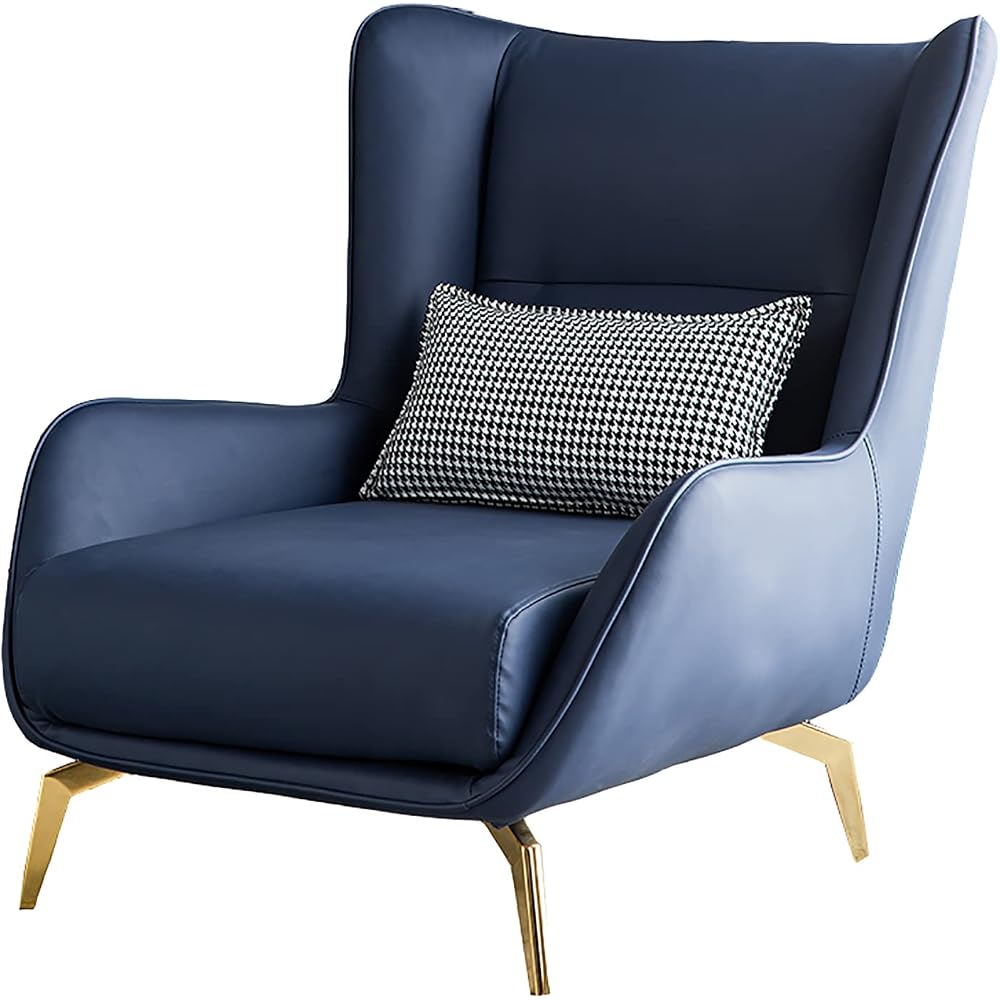 Accent Chair Contemporary Lounge Sofa Chair Living Room Chair High Back Extra-Thick Upholstered Chair with Armrests Microfiber Leather (Blue)