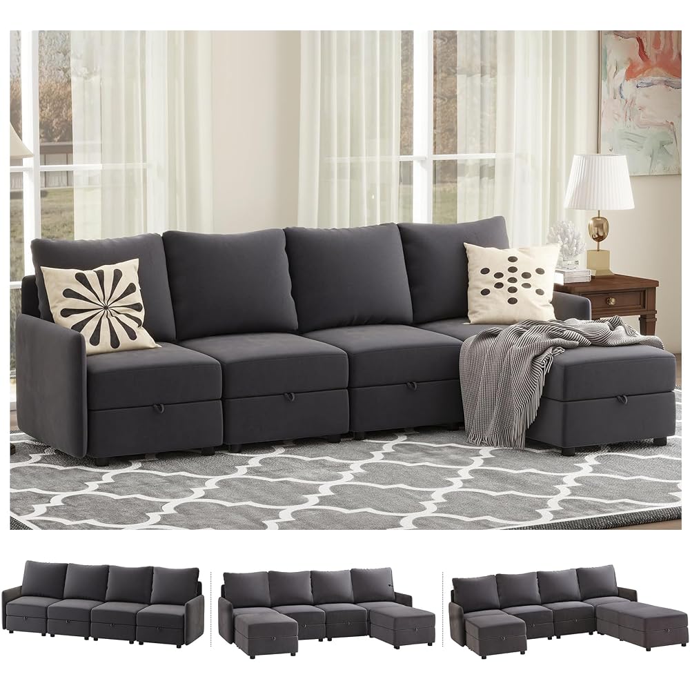 COMHOMA Convertible Sectional Sofa Couch Free Combination L/U Shaped Sofa with High Density Memory Foam Modular Oversized Cloud Couch for Living Room, Apartment and Small Space 5 Seaters