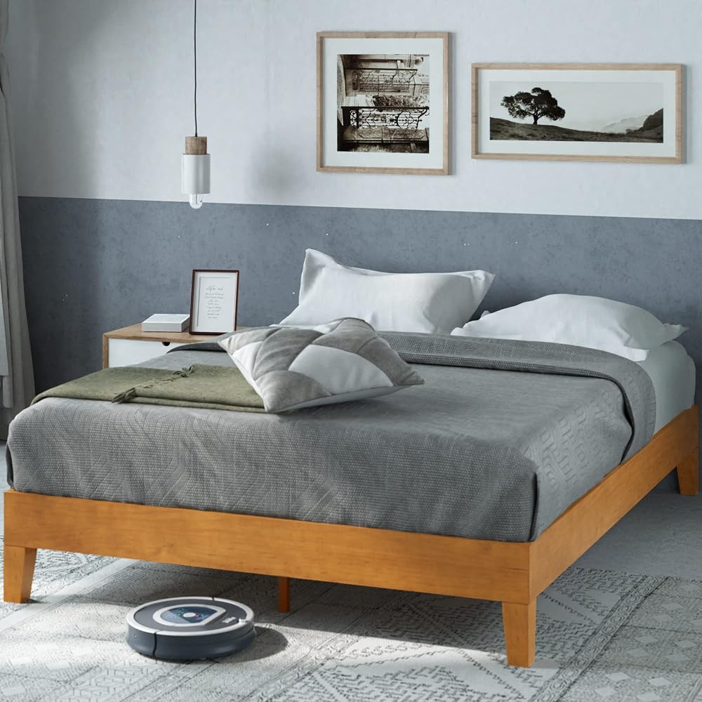 Zinus Alexis Deluxe Wood Platform Bed Frame, Solid Wood Foundation, No Box Spring Needed, Wood Slat Support, Easy Assembly, Rustic Pine, King