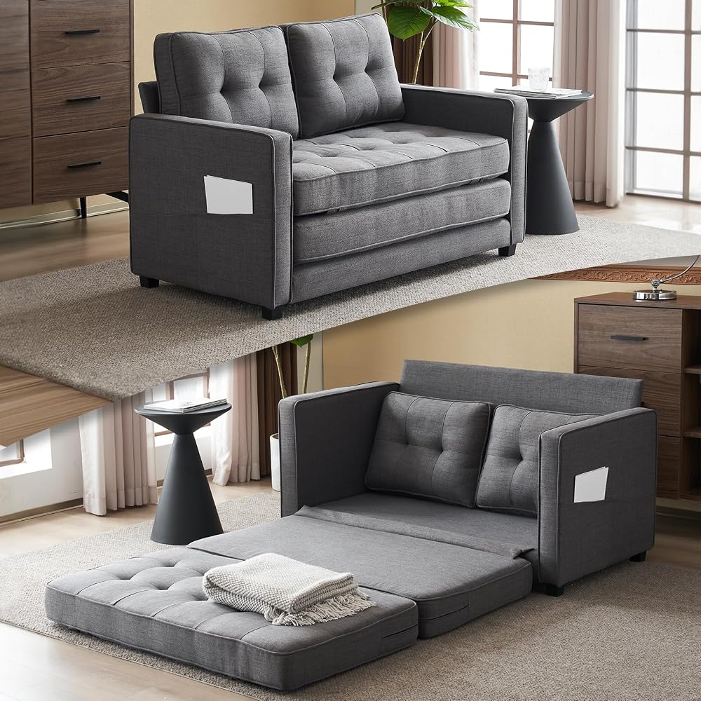 VINGLUpgraded Loveseat Sleeper, 53.5"W 83"L Convertible Sofa Bed Couch Futon Couches for Living Room, Twin Folding Couch Bed for Small Spaces, Foldable Floor Gaming Sofa Bed for Basement, Dark Grey